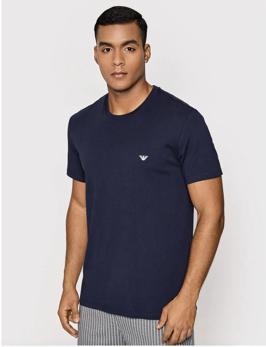 t-shirt, navy, short-sleeve, logo on chest, casual tee