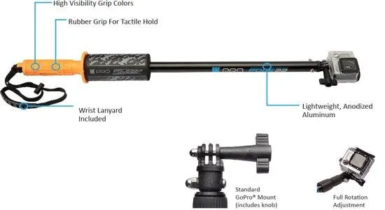 UKPro Pole 22F met schuim voor GoPro Action cam's - oranje