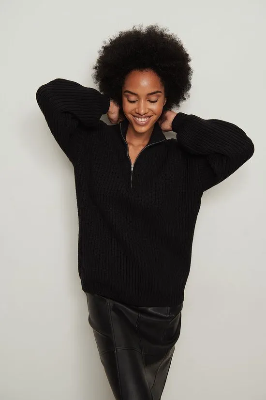 NA-KD  - Maat XS - High Neck Zipped Knitted Dames Trui