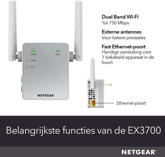 Netgear EX3700 - Wifi versterker - 750 Mbps