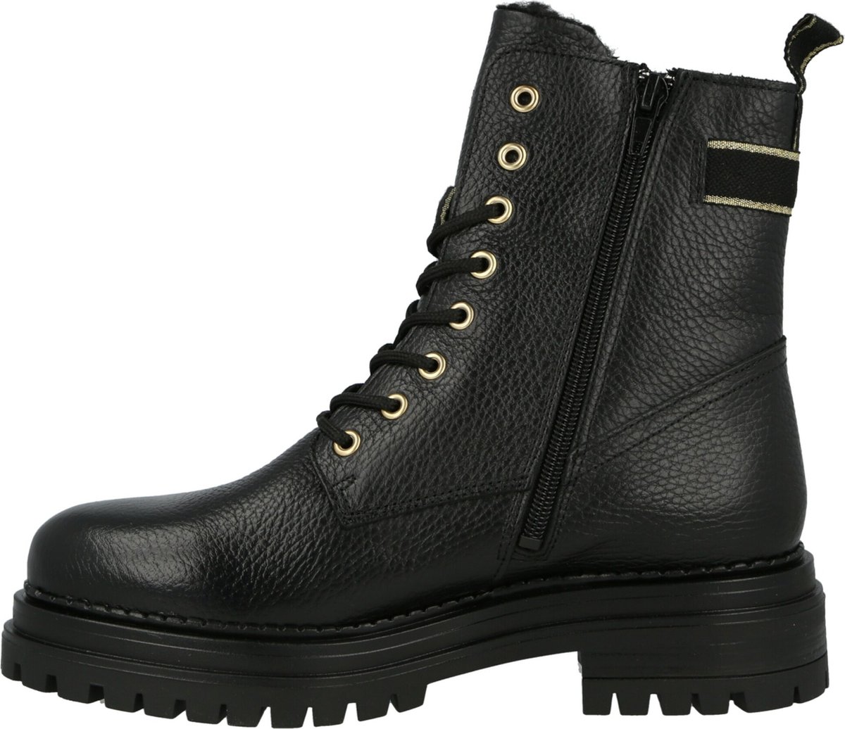 PS Poelman -maat 42 - LUNA Dames Veter laarzen met imitatiebont - Zwart