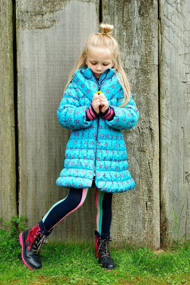 Mim-pi - Maat 122 - Meisjes Jas - Turkoois met multicolor