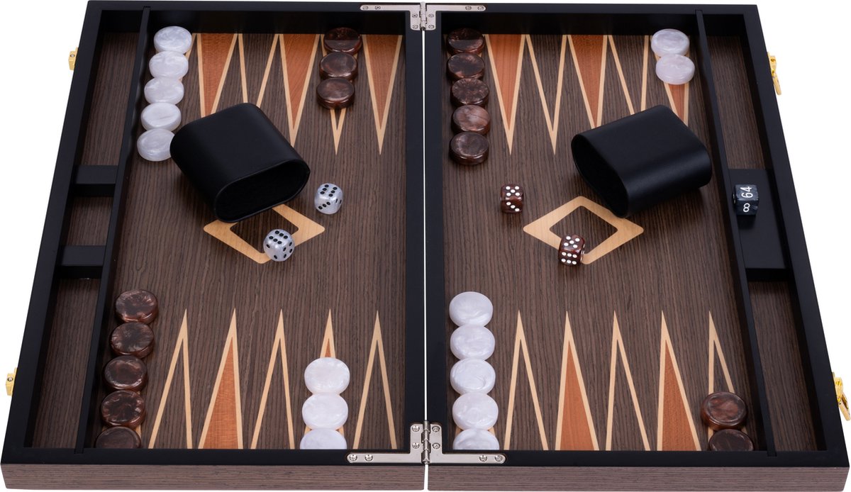 Backgammon 18 Inch – Ingelegd Walnoot Hout – Luxe Koffer van Walnoot – Strategisch Bordspel & Reisspel – Engelhart