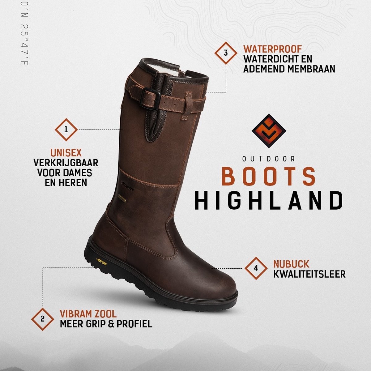 Grisport - Maat 39 - Highland Outdoorlaarzen Dames - Chestnut