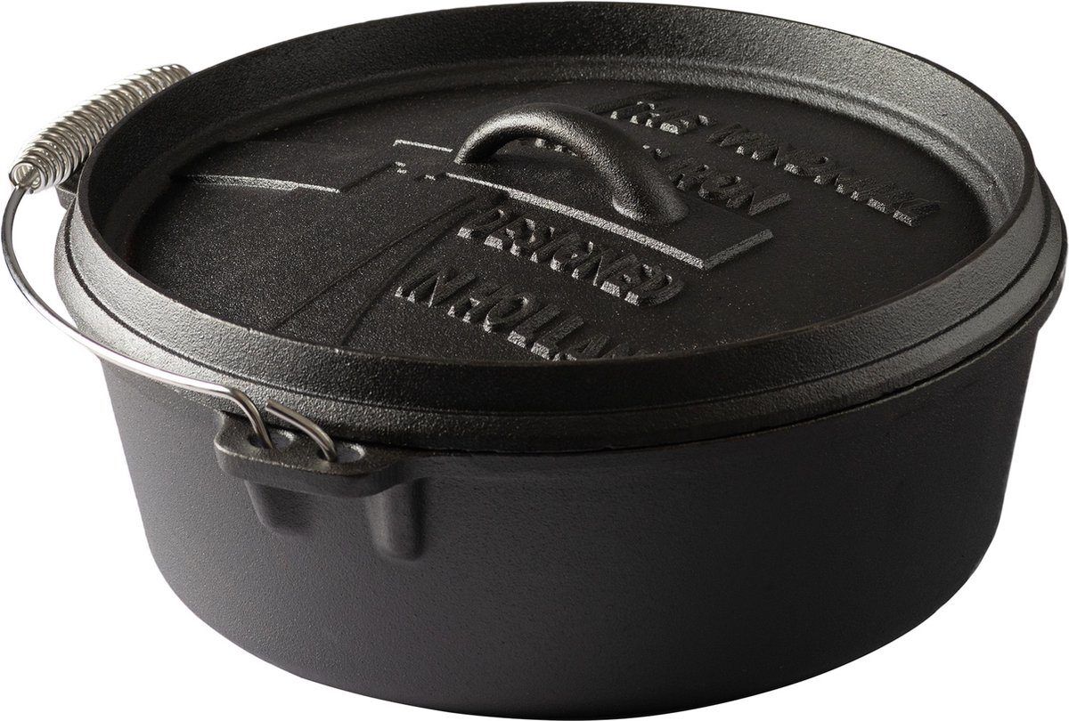 stoofpot, campingpan, ijzeren, zwart, deksel