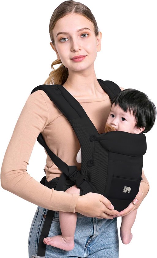 Deryan Ergonomische Draagzak - Luxe Buikdrager 4-in-1 Zwart