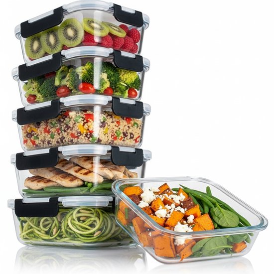 voedselopslag, maaltijdvoorbereiding, glazen container, stapelbaar, deksels