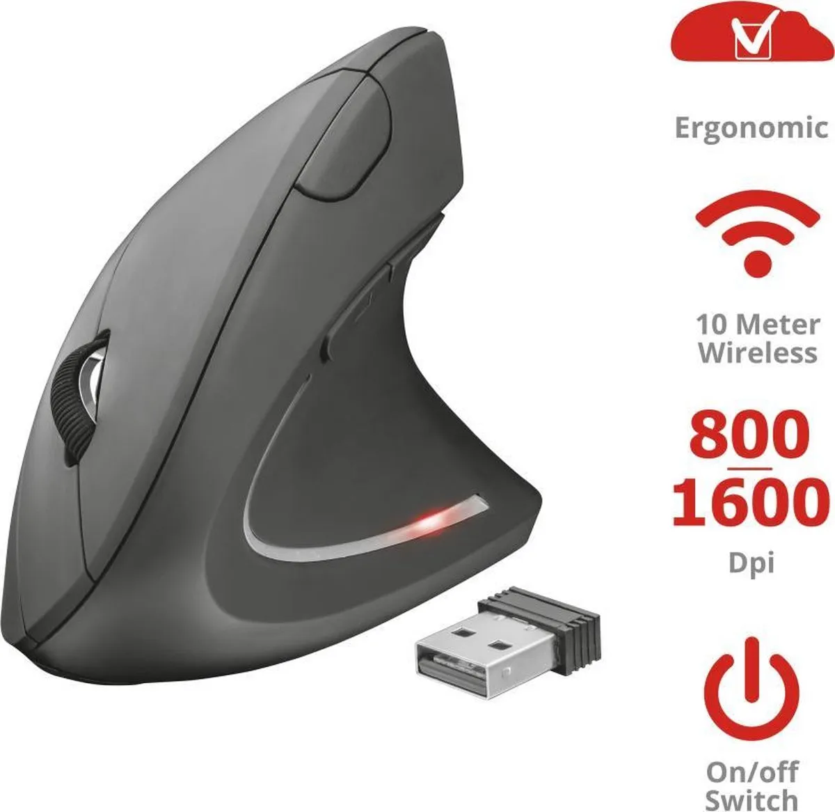 Trust Verto - Draadloze Ergonomische Muis / Zwart
