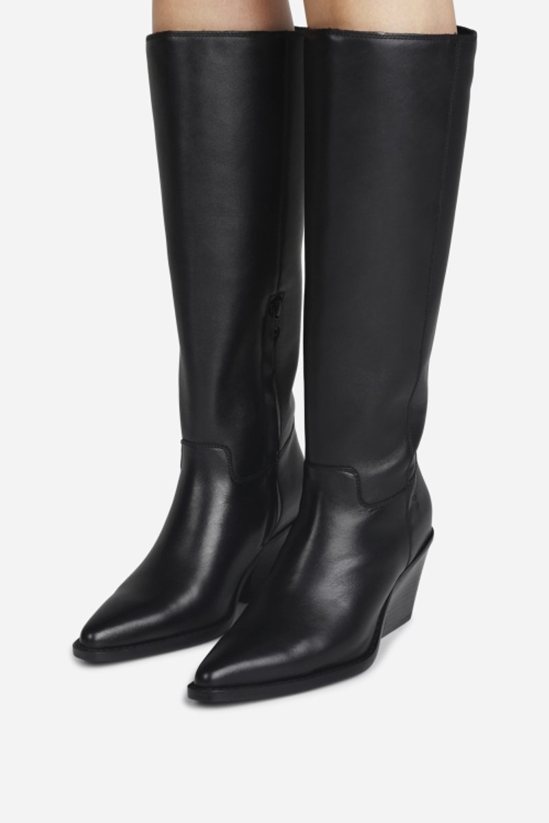 knielaarzen, zwarte laarzen, leer, hak, knee-high boots
