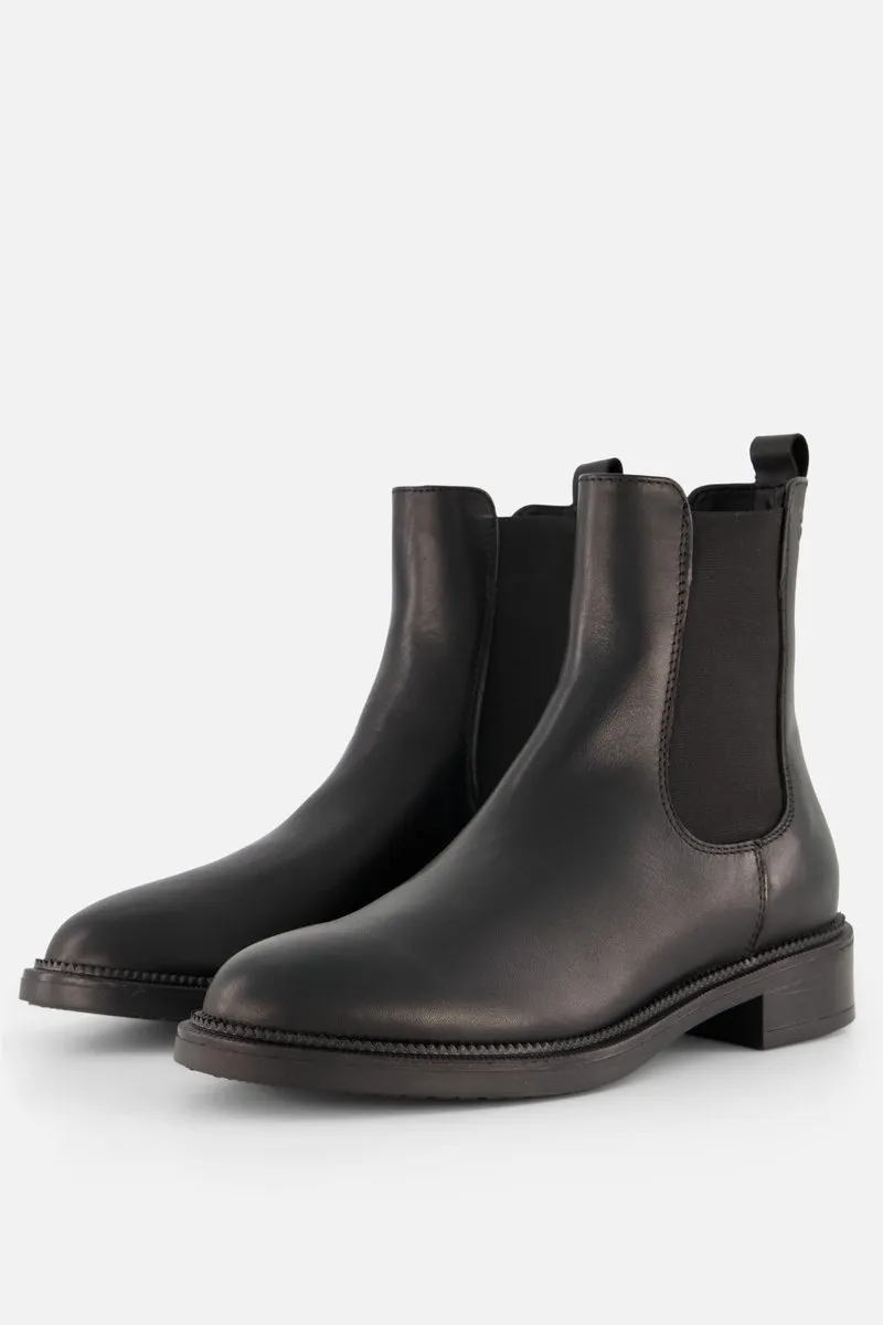 boots, enkellaarsjes, zwart, leer, elastische zijpanelen