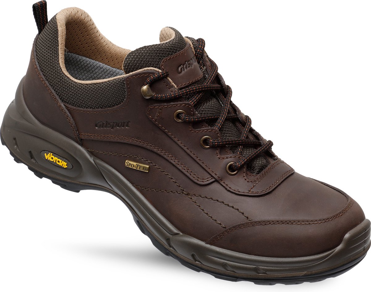 wandelschoen, bruine schoen, vibram zool, leder, luxe sportieve schoen