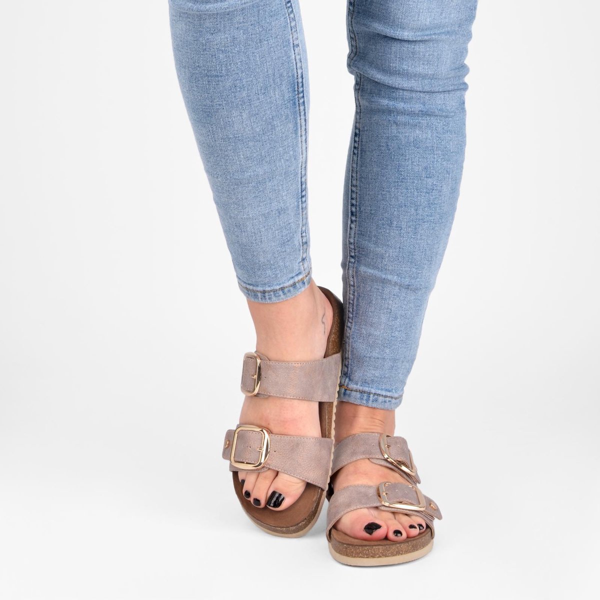 PS Poelman CURA Dames - Maat 40 - Faux PU Imitatie Leren Sandalen met Gespen - Metallic Rosé Roze