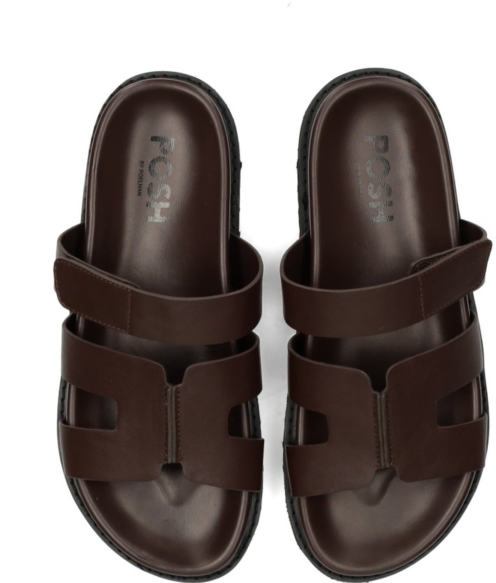 slippers, bruin, sandalen, leer, dubbele band