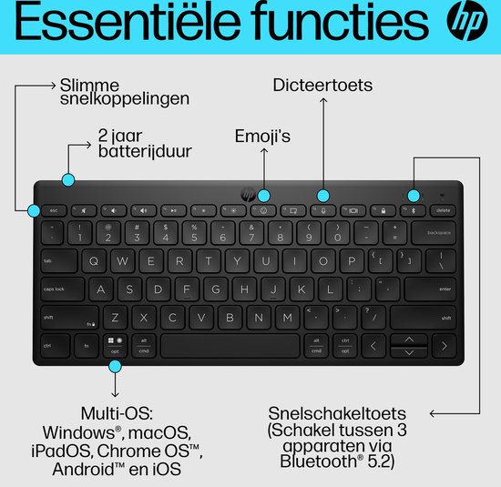 HP 350 Compact - Draadloos Toetsenbord - Bluetooth - Qwerty - Zwart