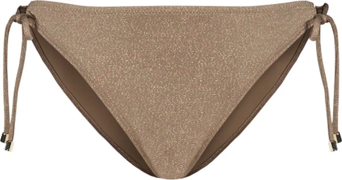 bikini broek, glitter stof, goudkleur, touwkoord, riemkoord