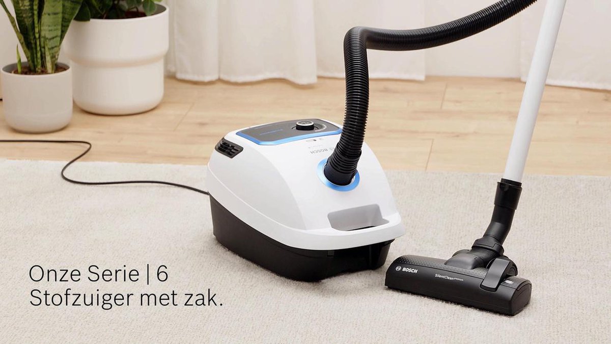 Bosch ProSilence Serie 6 - Stofzuiger met zak - 12mtr - HEPA - 66db - in handvat - Wit