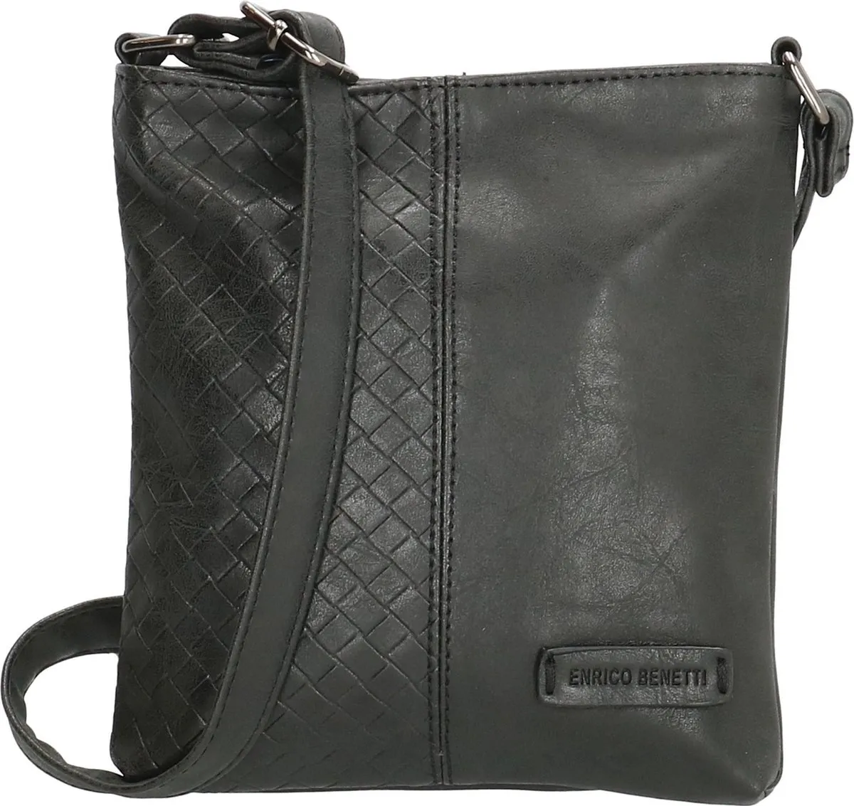 tote, schoudertas, leder, rug patroon, zwart