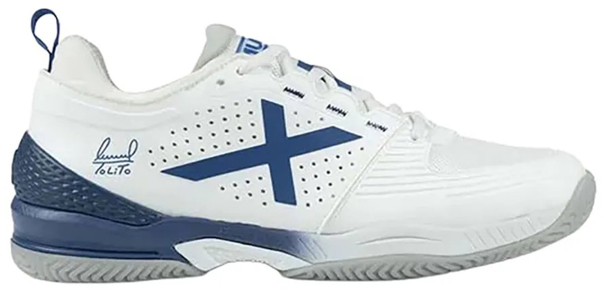 tennis sneaker, white shoe, blue accents, perforated side, lace-up
