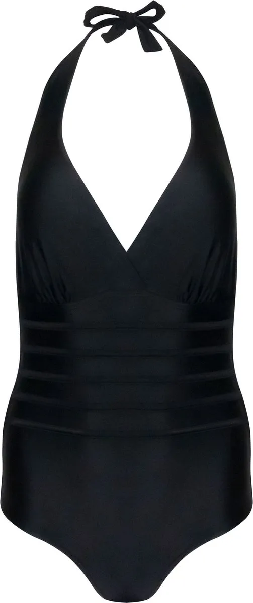 badpak, haltertop, zwart, one-piece, bandage