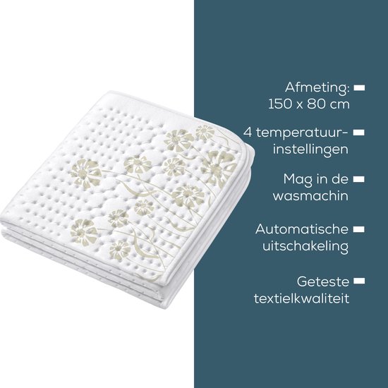 Beurer UB 60 Elektrische deken - Onderdeken - 150 x 80 cm - 4 Warmtestanden - Automatische uitschake