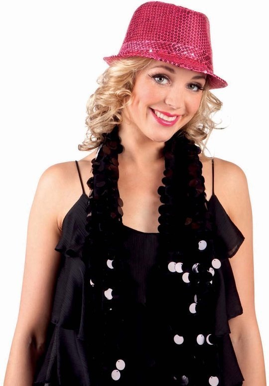 Hoed popstar pailletten - Roze