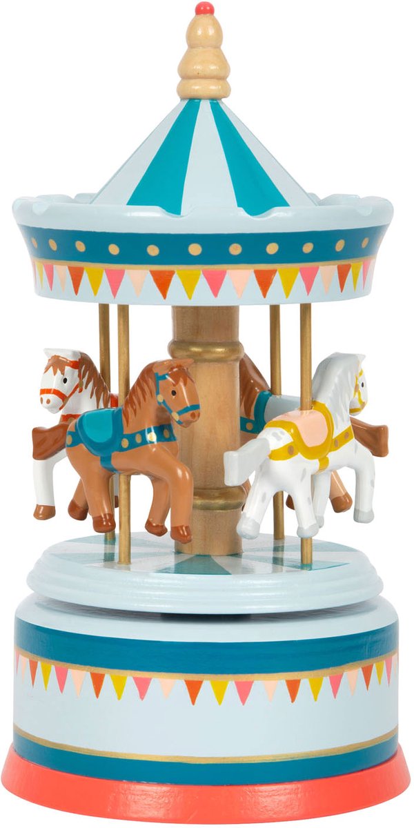 kinderkraa Carousel, muziekdoos, houten speelgoed, draaiende paarden, carrousel
