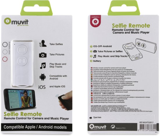 muvit Bluetooth afstandbediening voor Selfie Stick - Wit
