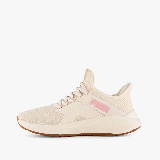 sneaker, lichtcrème, mesh, veterschoen, wit-pink-merkmelding