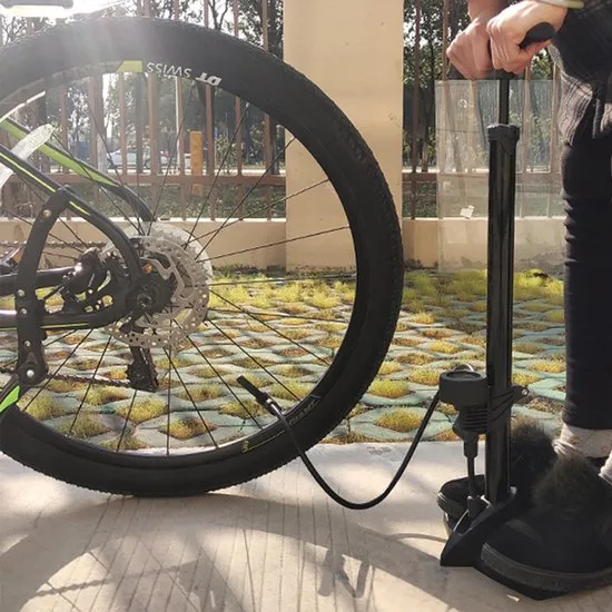 Matzwarte Fietspomp met Drukmeter én Extra Ventielen - Multifunctioneel Mondstuk – Schrader en Prest