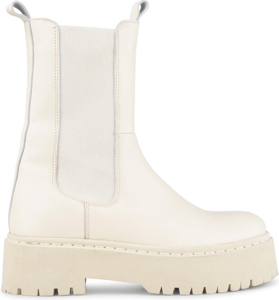 PS Poelman Kimmy Dames  - mt 40 - Leren Chunky Chelsea Enkellaarzen met Elastiek