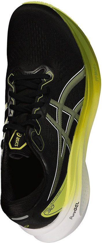 sportschoen, hardloopschoen, zwarte schoen, neon accenten, loopschoen