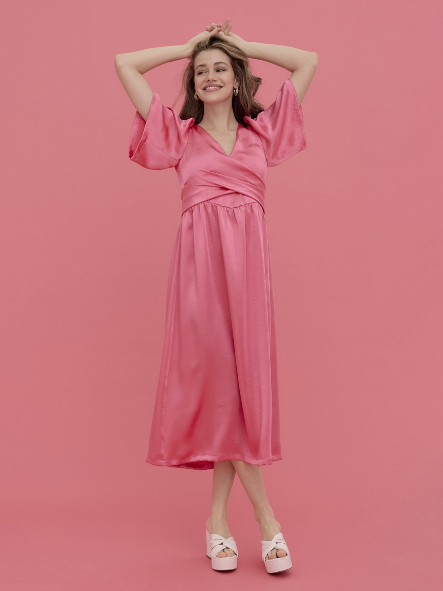 jurk, kleding, pink jurk, vloeiende stof, lange jurk