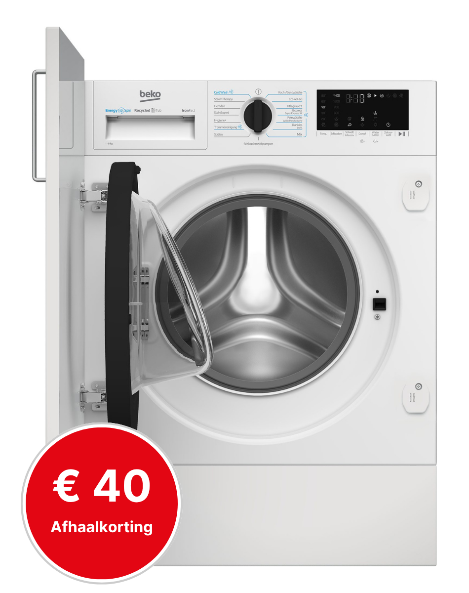 wasmachine, voorlader, frontload, wit, deur open