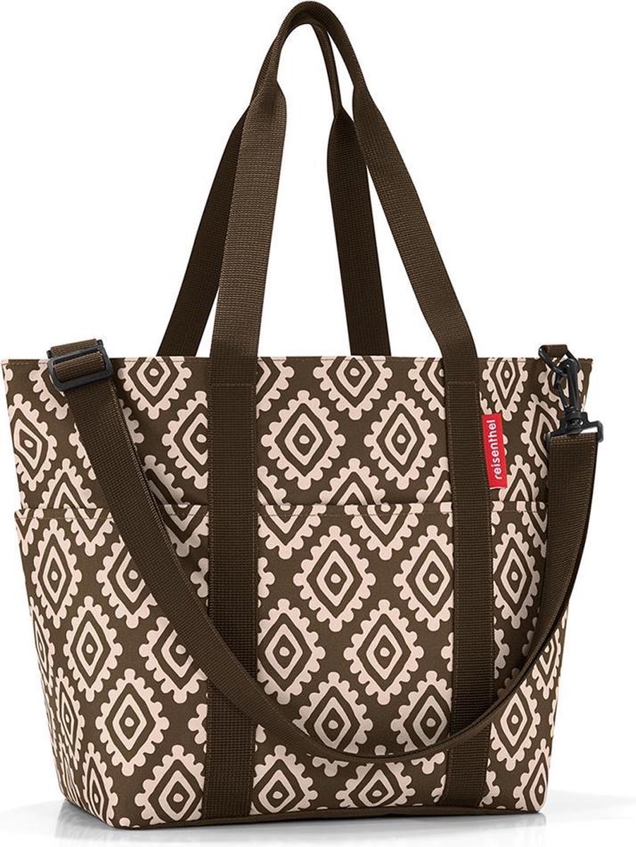 tote, tote bag, geometrisch patroon, bruin, kunststof/stoffen tas