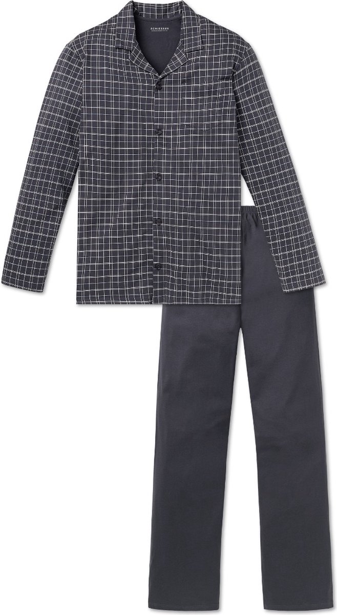 Schiesser - maat XL - Heren Pyjama - Antraciet - Doorknoop