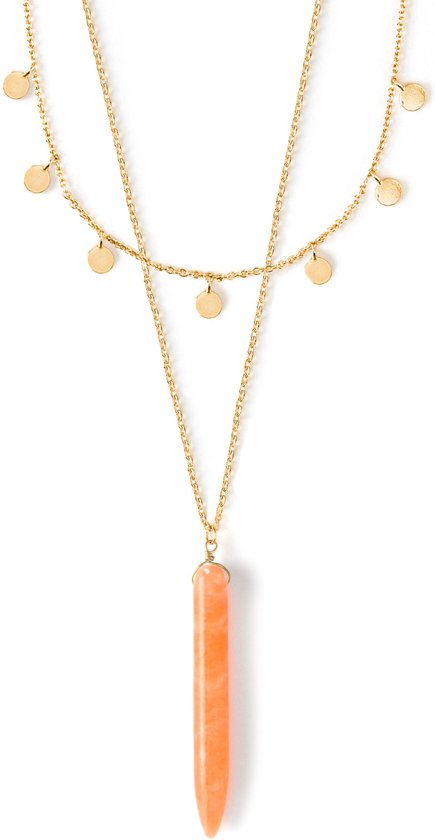 Orelia ketting 2 lagen kort met kleine muntjes en iets langer met oranje spike goudkleurig