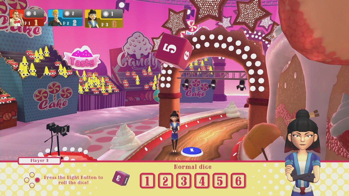 bordspel, dobbelsteen, spelshow, roze snoepland, arcade arena