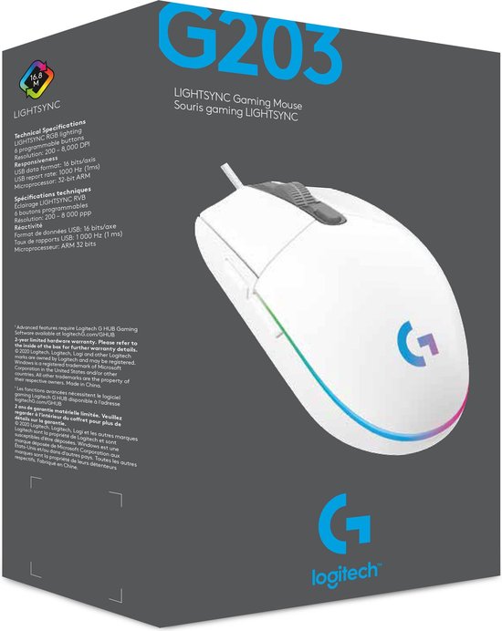 Logitech G203 LIGHTSYNC Gaming Muis met RGB verlichting - Wit
