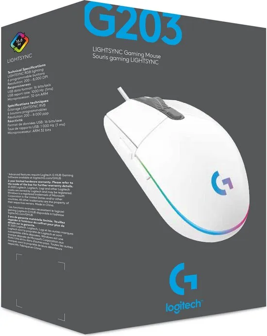 Logitech G203 LIGHTSYNC Gaming Muis met RGB verlichting - Wit