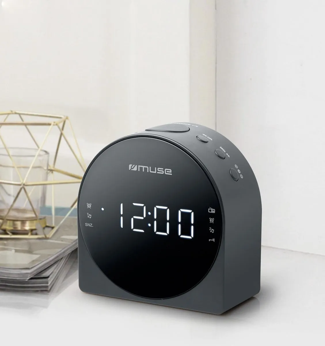 Muse M-185CR - Stijlvolle digitale wekkerradio met groot display, grijs