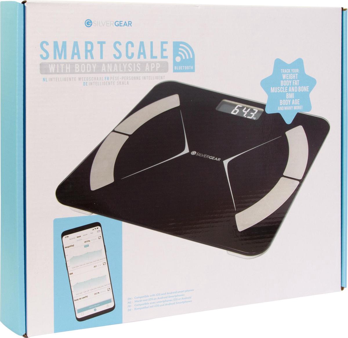Silvergear Bluetooth personenweegschaal - Met lichaamsanalyse - Zwart