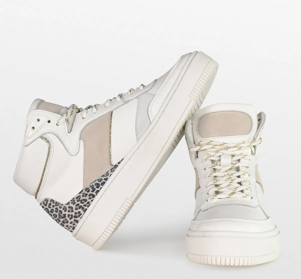 PS Poelman - Maat 41 - ESQUIMO Dames Hoge Sneakers - Wit / Multi