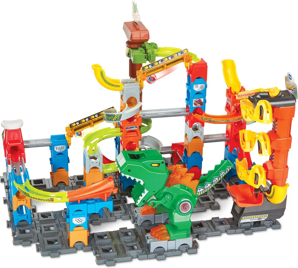 bouwset, dinosaurrobot, grijze basis, keien/bruggen, kinder speelgoed