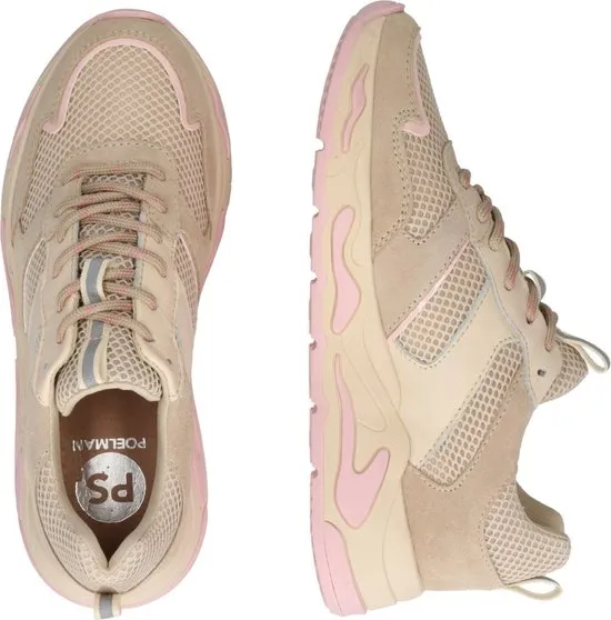 PS Poelman -maat 37- Dames - MINION Nude Combo Mesh Suède Leren Runner Sneakers met Lakleer Details