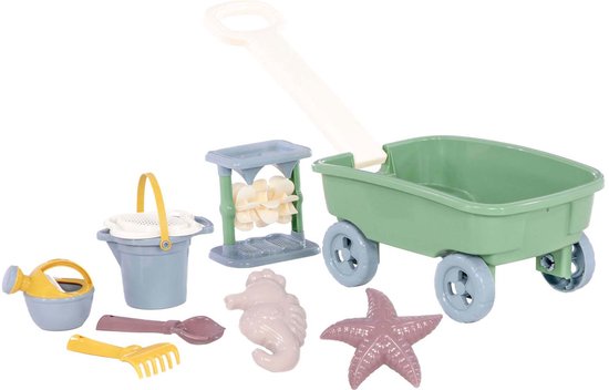 speelgoed, tuinwagen, zeester, schep, emmers