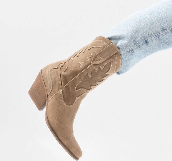 PS Poelman LOLA - maat 37 - Dames Western Enkel Laarzen - Beige bruin
