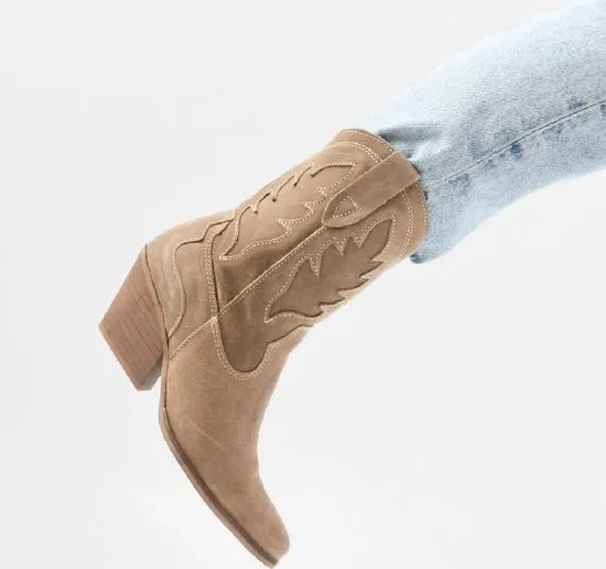 PS Poelman LOLA - maat 37 - Dames Western Enkel Laarzen - Beige bruin