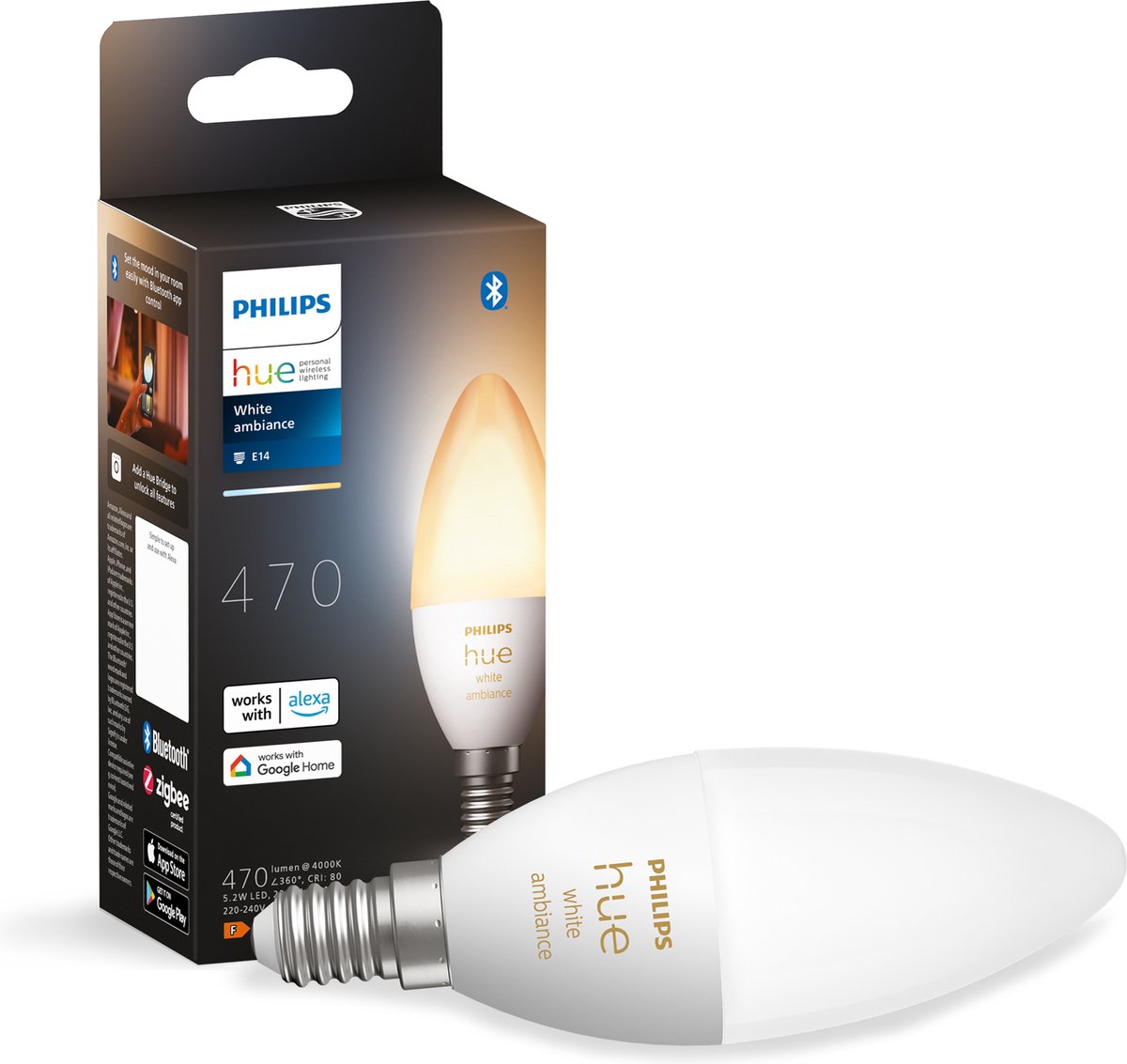  LED lamp, smart bulb, E14, white ambiance, bluetooth