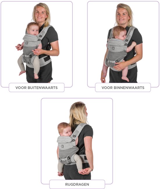babydrager, voor buitenwaarts, ergonomisch, grijs, verstelbare bandjes