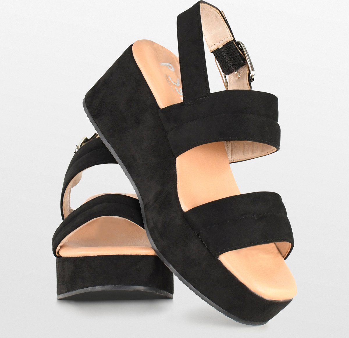 POSH by Poelman - Maat 40 - PARIS Dames Sandalen met plateauzool - Zwart